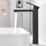 Robinet de lavabo noir extra haut mitigeur salle de bains monocommande en acier inoxydable pour vasque ...