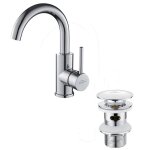 Robinet de lavabo rotation  360 en laiton chrom avec bonde de lavabo pour salle de bain