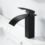 Robinet lavabo salle de bain cascade noir mat en acier inox 304 r�sistant avec mitigeur eau chaude et ...