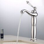 Robinet de lavabo vintage argent à levier unique en laiton avec cartouches en céramique Robinet de lavabo vintage argent à levier unique en laiton avec cartouches en céramique
