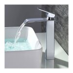 Robinet salle de bain cascade mitigeur de lavabo bec haut robinetterie pour vasque chrom� design moderne ...