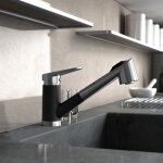 Robinetterie cuisine embla mitigeur vier  douchette extractible noir chrom essebagno