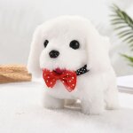 Robot animal en peluche - jouet interactif - chien labrador blanc avec n?ud papillon ? marche aboie et ...