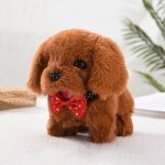 Robot animal en peluche - jouet interactif - chien labrador marron avec n?ud papillon ? marche aboie ...