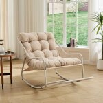 Rolipo fauteuil � bascule de jardin ext�rieur rocking chair avec coussin �pais beige structure acier ...