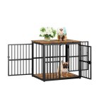 Rolipo meuble cage pour chien int�rieur 3 portes - table de chevet niche bois m�tal 684x53x61cm - empilable ...