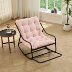 Rolipon fauteuil � bascule de jardin avec coussin �pais rocking chair ext�rieur en acier noir et rose ...