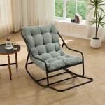 Rolipon fauteuil � bascule de jardin avec coussin �pais rocking chair ext�rieur en acier noir et vert ...