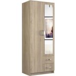 Roma - petite armoire chambre bureau - penderie multifonctions - 2 portes - miroir - 2 tiroirs - meuble ...
