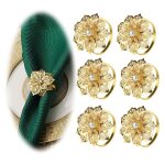 Rond de serviette - maison - fleur - acier inoxydable - plaqu� or - 6 pi�ces