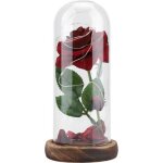 Fleur �ternelle - led - rose rouge - couvercle en verre - base en bois - cadeau romantique