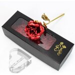 Rose �ternelle en soie plaqu� or 24 carats avec bo�te cadeau et support pour anniversaire petite amie ...