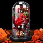 Rose eternelle sous cloche la belle et la bte rose enchante lumire led fleur artificielle dcoration ...
