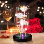 Rose eternelle sous cloche cadeau femme anniversaire rose dme en verre fleur artificielle avec led romantique ...