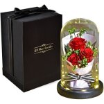 Fleur artificielle - zgeer - rose �ternelle - d�me en verre - lumi�re led - rouge
