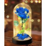 Rose eternelle sous cloche noel cadeau pour femmesu20131 rose de soie bleu rose d�me en verre fleur artificiel ...