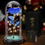 Rose �ternelle sous cloche - suteo - bleu - 11x11x22 cm - 20 lumi�res led - trois modes lumineux - cloche ...