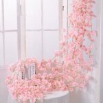 Rotin artificiel cerisier fleurs guirlandes pour d�coration de mariage - rose clair 2m