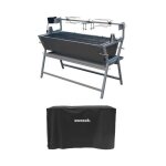 R�tissoire charbon de bois motoris�e inclinable en inox avec tournebroche avec housse