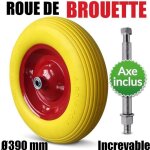 Roue de brouette en caoutchouc avec axe roue de rechange  390mm largeur 95mm chariot de jardin charrette ...