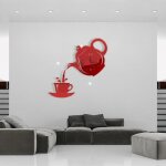 Rouge horloge murale pour thire miroir tasse de caf dcoration de cuisine salle  manger dcoration ...