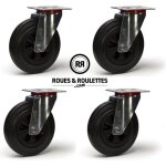 Lot de 4 roulettes pivotantes caoutchouc noir 80mm - 150 kg