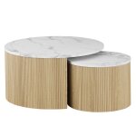 Rowan - lot de 2 tables basses rondes gigognes couleur marbre et bois