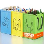 Rteonline lot de 3 sac tri selectif 45 l poubelles recyclage de 3 couleurs pour papiers syst�mes de tri ...