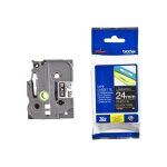 Ruban �tiqueteuse brother p - touch tze - 355 - 24mm - blanc sur noir - adh�sif standard