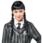 Perruque mercredi addams - rubies - cheveux noirs - 2 tresses - frange
