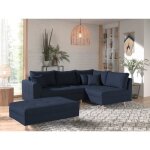 Rune - canap d'angle - avec pouf d'appoint - 4 places - style scandinave - droit - bleu ptrole