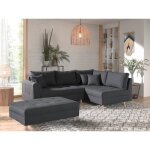 Rune - canap d'angle - avec pouf d'appoint - 4 places - style scandinave - droit - gris fonc
