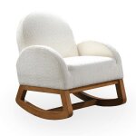 Russo - fauteuil  bascule effet peau de mouton blanc et bois clair