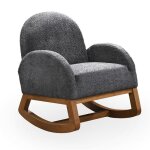 Russo - fauteuil � bascule effet peau de mouton gris fonc� et bois clair