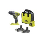 Ryobi - perceuse  percussion compacte 18v one + - 40 nm - mandrin 10 mm + 2 batteries 2, 0 ah, chargeur, ...