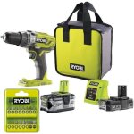 Ryobi - perceuse - visseuse  percussion 18v one + 50 nm + 2 batteries chargeur sac r18pd3 - 242s + coffret ...