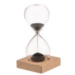 Sablier de dcoration - magnetiq - verre - sable anthracite - socle en bois - magntique