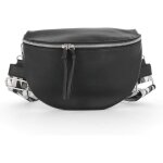 Sac banane femme flora co paris - similicuir grain� noir - bandouli�re brod�e 5cm