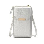 Sac  bandoulire en cuir souple pour femmes petite pochette  portefeuille couleur noire argent