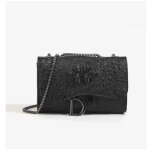 Sac bandouli�re femme noir en cuir pu effet crocodile ? sac � main cha�ne m�tallique - mode