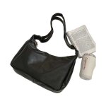 Sac  bandoulire - cuir pu - rtro polyvalent - grande capacit - noir - ajustable 120 cm