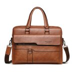 Sac  bandoulire - homme - mallette grande capacit - cuir pu - brun - 38x11x30 cm