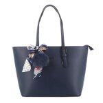 Sac cabas saffiano pompon n?ud en soie imprim� format a4 - bleu marine - gallantry