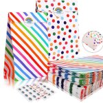 Sac cadeau - non sp�cifi� - petite pochette kraft - rayures arc - en - ciel - 20 pochettes - 24 autocollants ...