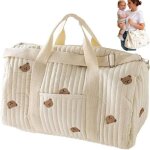 Sac � couches maternit� beige motif ourson - grande capacit� brod� id�al cadeau de naissance