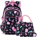 Sac � dos fille primaire 3 en 1 - marsee - nylon imperm�able - rose - noir - 28 * 13 * 39cm