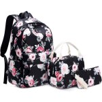 Sac à dos femme cartable scolaire collège fille - marque - noir - imprimé fleurs - 3 en 1 Sac à dos femme cartable scolaire collège fille - marque - noir - imprimé fleurs - 3 en 1