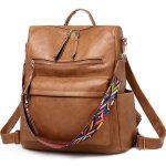 Sac a dos femme elegant grand cuir pu pour college randonne week - ends voyage - marron