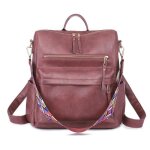 Sac à dos femme pu cuir anti - vol vintage sacs décole multi poches grande capacité - bordeaux Sac à dos femme pu cuir anti - vol vintage sacs décole multi poches grande capacité - bordeaux