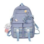 Sac  dos pour filles joli sac  livres avec n?ud style collge decontracte bleu